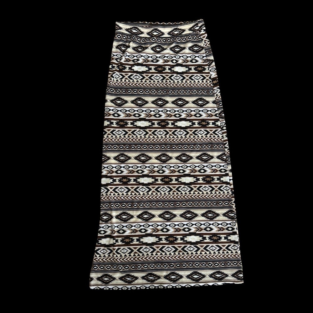 Bobbie Brooks Ladies Small Maxi Skirt High Waist Boho Print brown black white